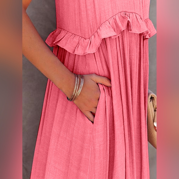 Ruffled Sleeveless Tiered Maxi Dress with Pockets - Picture 4 of 6